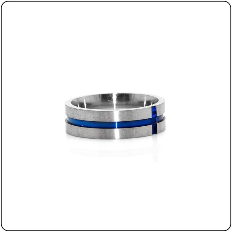 Fusamk Fashion Blue Epoxy Stainless Steel Cross Band Ring - Image 5